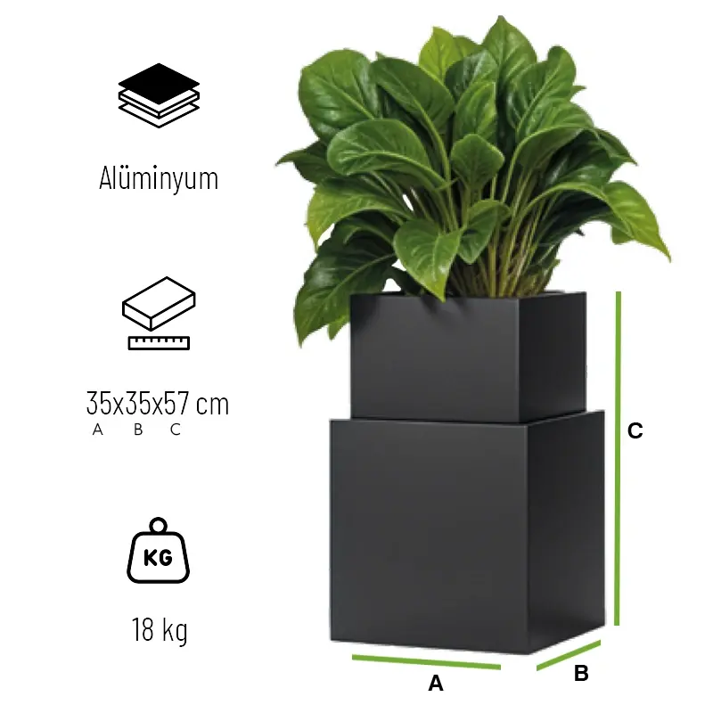 Flora Dekoratif Dış Mekan Saksı Antrasit