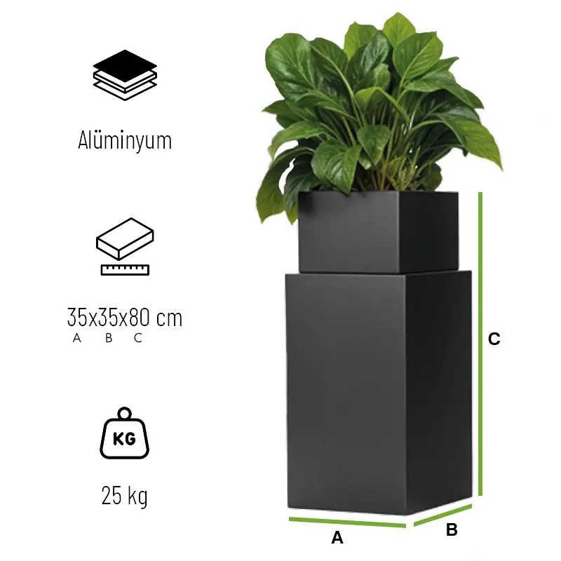Flora Dekoratif Dış Mekan Saksı Antrasit